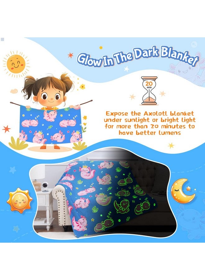 Boulou Glow in The Dark Axolotl Blankets,Throw Blanket Toys Gifts for 3 4 5 6 7 8 9 10 Years Old Kids Boys Girls,Soft Cute Glowing Blanket Present for Birthday Christmas Easter Valentines, 60"x50"  - Image 3