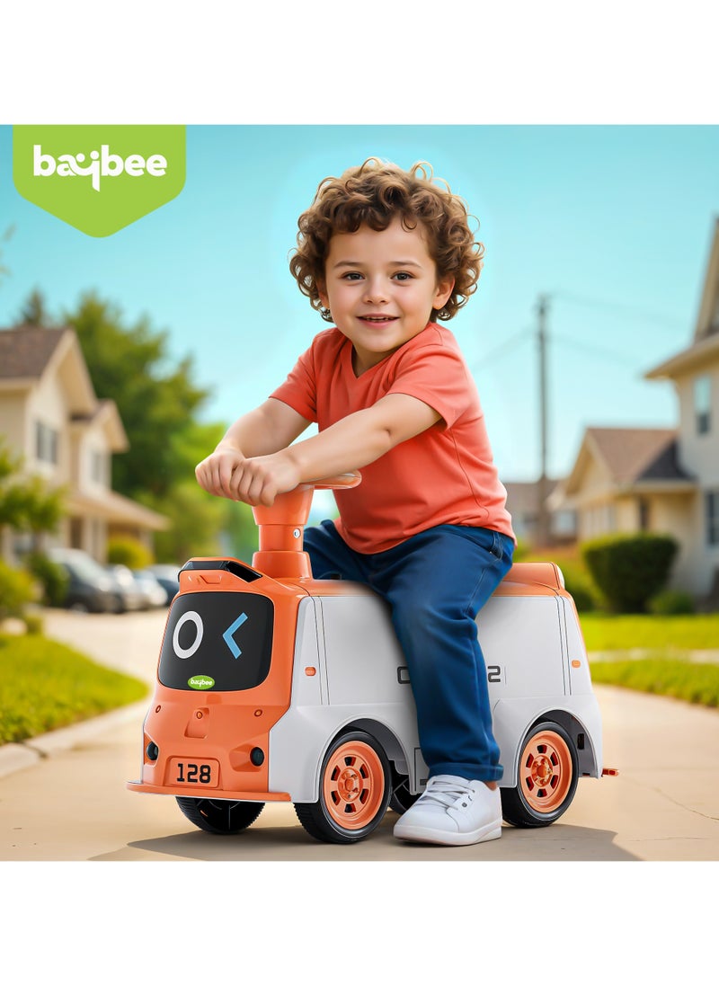 BAYBEE Waldo Baby Ride on Car for Kids, Ride on Baby Car with Lights, Music & Storage Space | Kids Push Car for Baby | Push Ride on Car for Kids Toddlers 1 to 3 Years Boys Girls Orange  - Image 2
