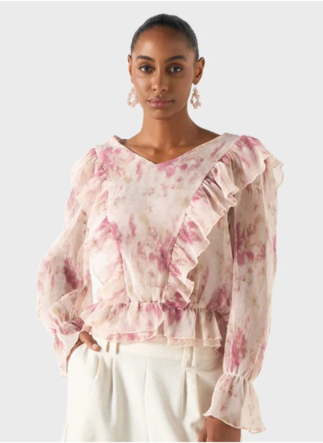 2Xtremz V-Neck Floral Print Top