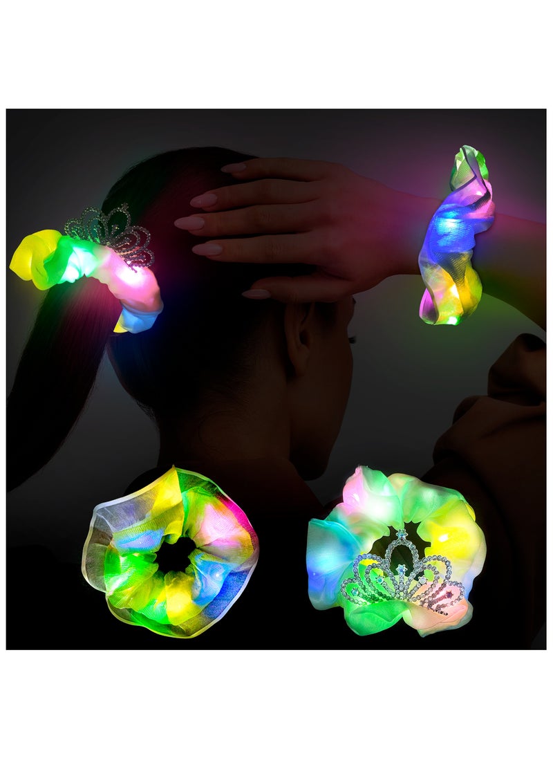 ILovhaprty Green Light Up Scrunchies with Crown, 2 Pcs Glow Scrunchies Set - Glow in The Dark Scrunchies, Led Light Up Hair Scrunchies & Glow in The Dark Hair Ties, for Girls/Women Led Light Up Hair Accessories  - Image 1