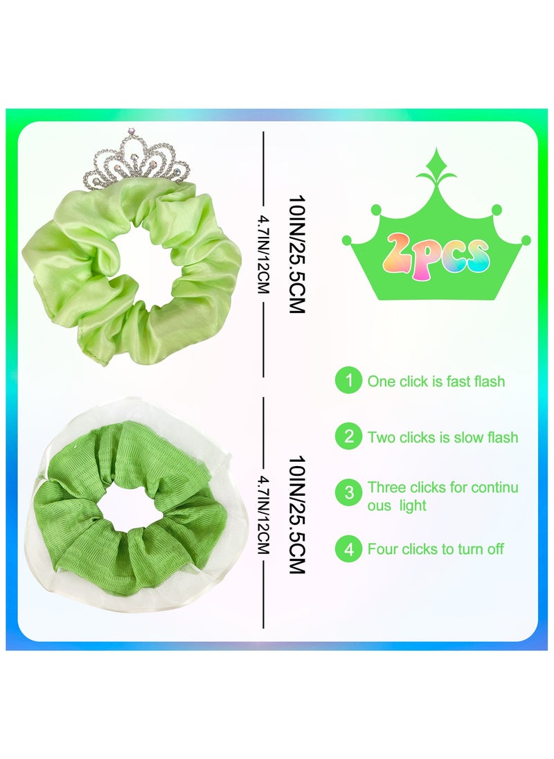 ILovhaprty Green Light Up Scrunchies with Crown, 2 Pcs Glow Scrunchies Set - Glow in The Dark Scrunchies, Led Light Up Hair Scrunchies & Glow in The Dark Hair Ties, for Girls/Women Led Light Up Hair Accessories  - Image 3