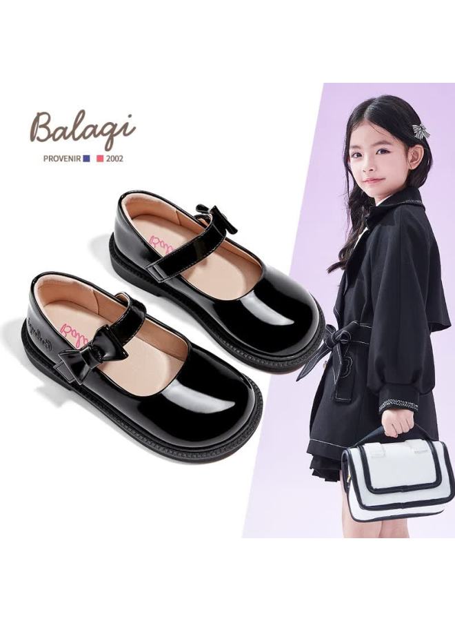 Balaqi Children's Leather Shoes, Girls' Spring And Autumn Patent Leather Shoes, Performance Shoes, School Shoes For Girls, Bl3308, Black (patent Leather), Size 35 - Image 1