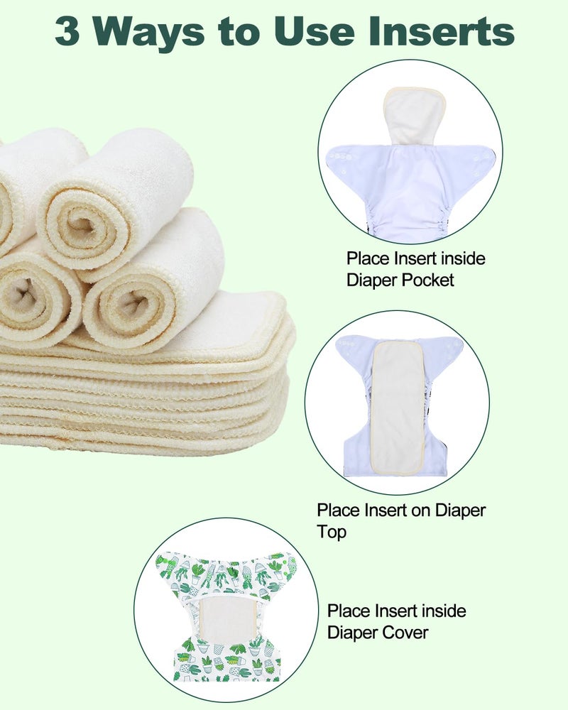 Babygoal Baby Cloth Diaper Inserts 12pcs,Reusable 3 Layer Rayon from Bamboo Inserts for Cloth Diapers and Diaper Covers, 12X - Image 4