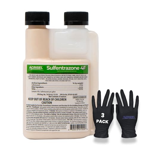Agrisel Sulfentrazone 4F Weed Killer, Pre-Emergent and Post-Emergent, Broad-Spectrum Control, Stops 100+ Weeds, Pet Safe, Includes 3-Pack of Agrisel Protective Gloves, 8 Ounces - Image 1