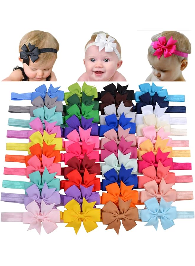 erorex 40Pcs Baby Girls Grosgrain Ribbon Hair Bows Headbands 3" Hair Band Hair Accessories For Infants - Image 1