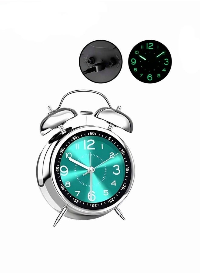 MIXDE 4-Inch Twin Bell Alarm Clock, with Backlight for Heavy Sleepers, Adults, and Kids Green  - Image 1