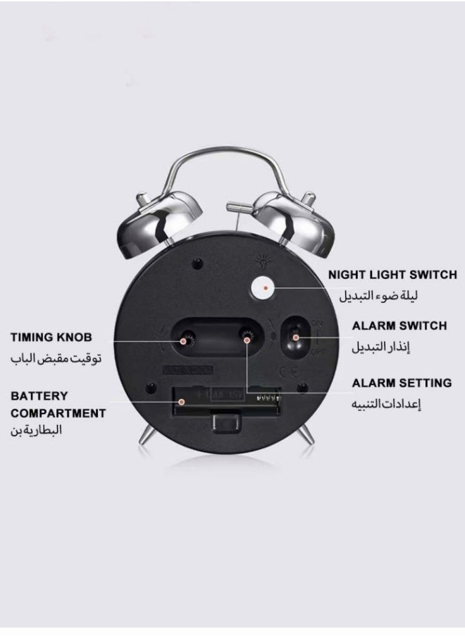 4-Inch Twin Bell Alarm Clock, with Backlight for Heavy Sleepers, Adults, and Kids Green