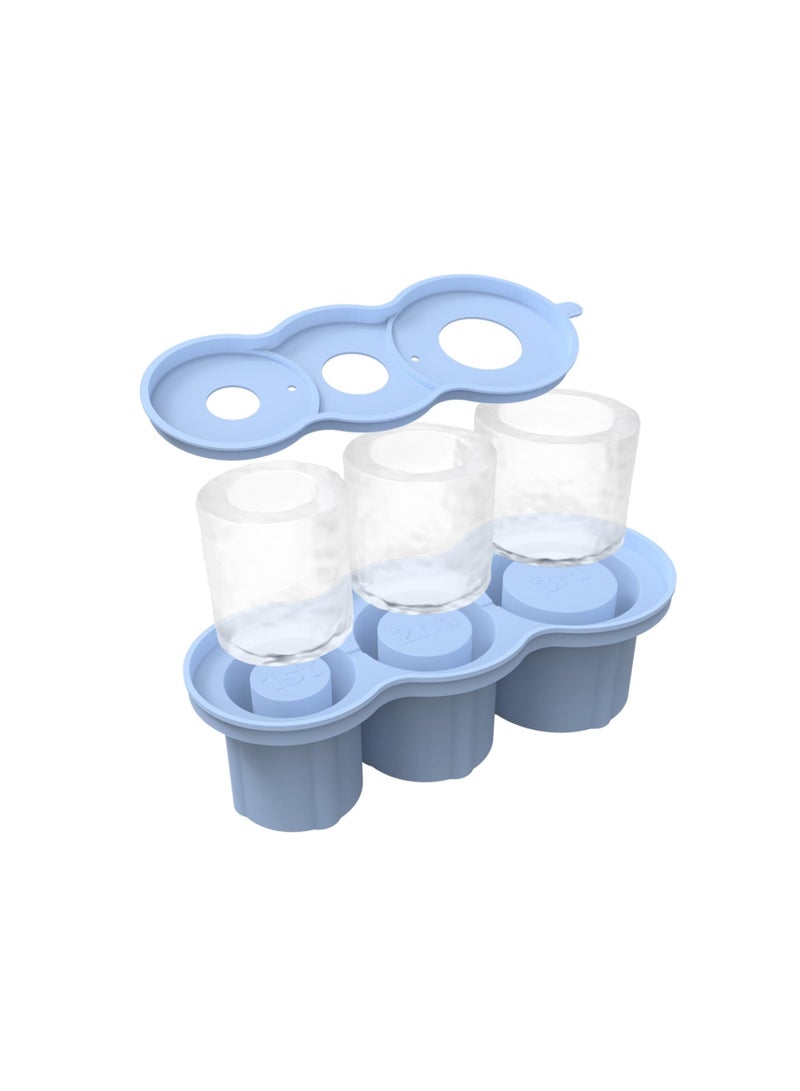 SOLARAE Ice Cube Tray for Stanley Cup, Silicone Ice Cube Mold with Spill-Resistant Lid, 3 Hollow Cylinder Ice Cube Molds, Ice Cube Trays for Freezer Drinks Whiskey, Compatible with 20oz-40oz Tumbler, Blue - Image 1