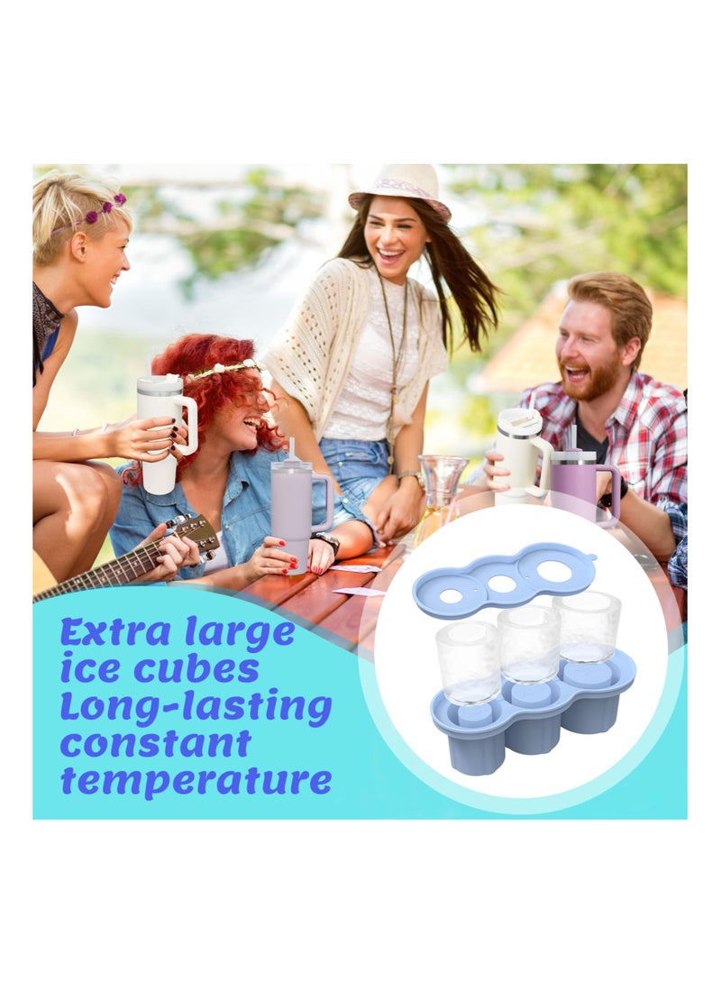 SOLARAE Ice Cube Tray for Stanley Cup, Silicone Ice Cube Mold with Spill-Resistant Lid, 3 Hollow Cylinder Ice Cube Molds, Ice Cube Trays for Freezer Drinks Whiskey, Compatible with 20oz-40oz Tumbler, Blue - Image 3