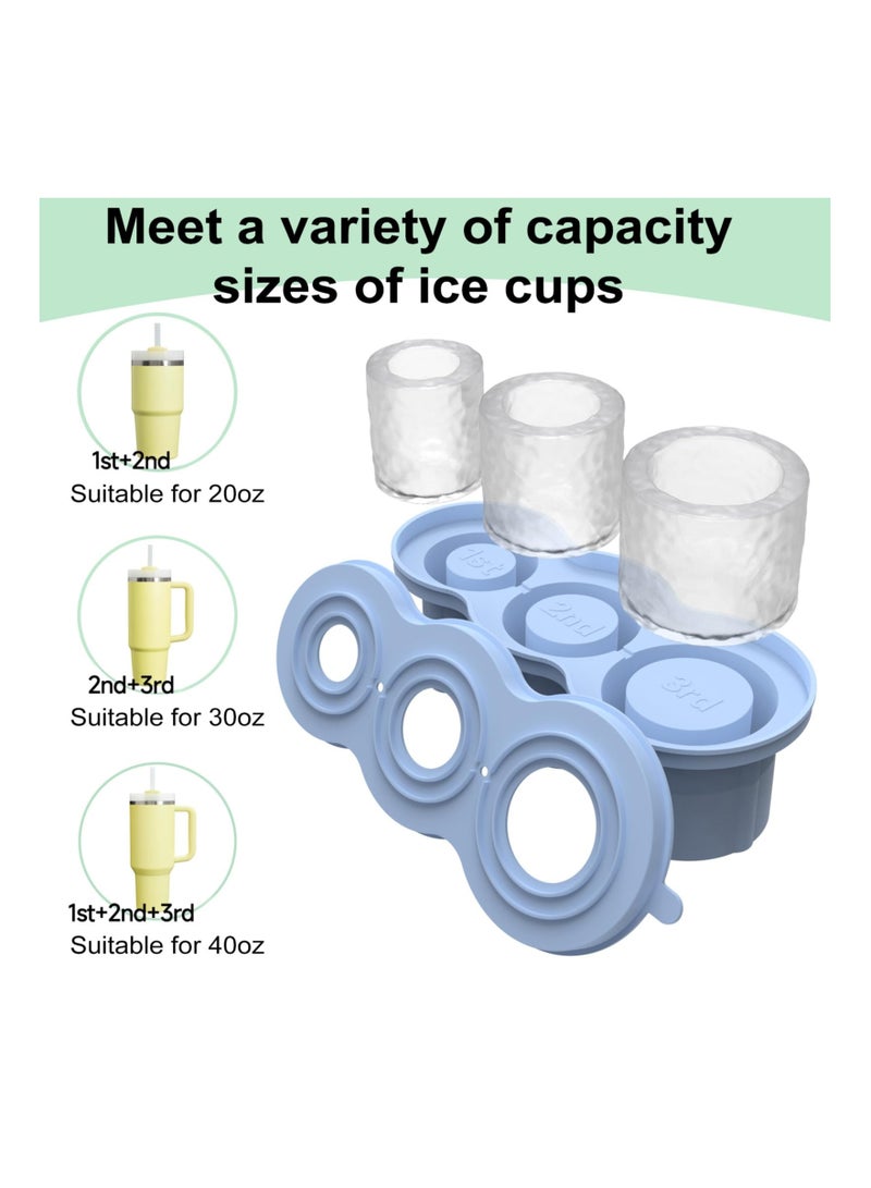 SOLARAE Ice Cube Tray for Stanley Cup, Silicone Ice Cube Mold with Spill-Resistant Lid, 3 Hollow Cylinder Ice Cube Molds, Ice Cube Trays for Freezer Drinks Whiskey, Compatible with 20oz-40oz Tumbler, Blue - Image 2