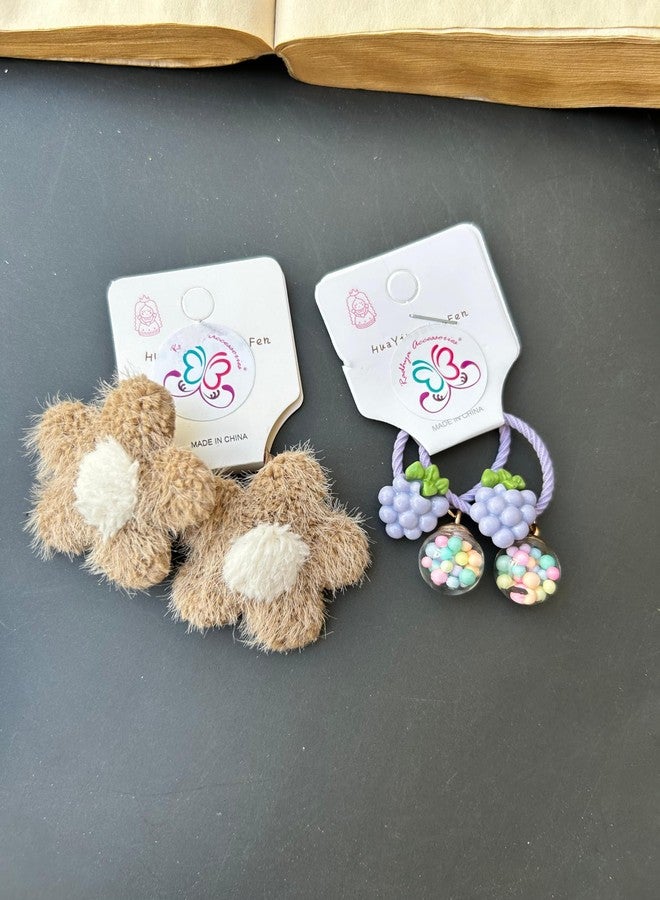 Radhya Accessories Set of 4 Fruity Flower Sleek Hairties for Baby Girls Kids Rubberbands Hairbands Cartoon Hairties Hair accessories for kids (Grape, set of 4) - Image 2