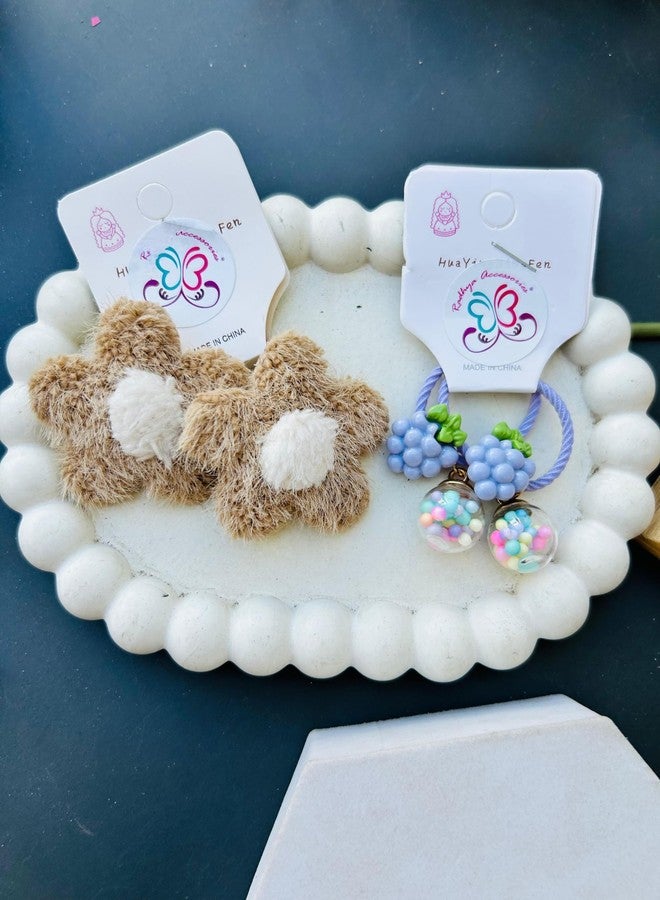 Radhya Accessories Set of 4 Fruity Flower Sleek Hairties for Baby Girls Kids Rubberbands Hairbands Cartoon Hairties Hair accessories for kids (Grape, set of 4) - Image 5