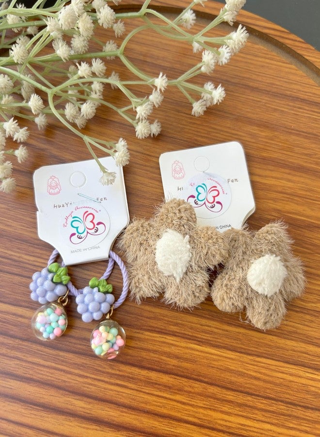 Radhya Accessories Set of 4 Fruity Flower Sleek Hairties for Baby Girls Kids Rubberbands Hairbands Cartoon Hairties Hair accessories for kids (Grape, set of 4) - Image 1