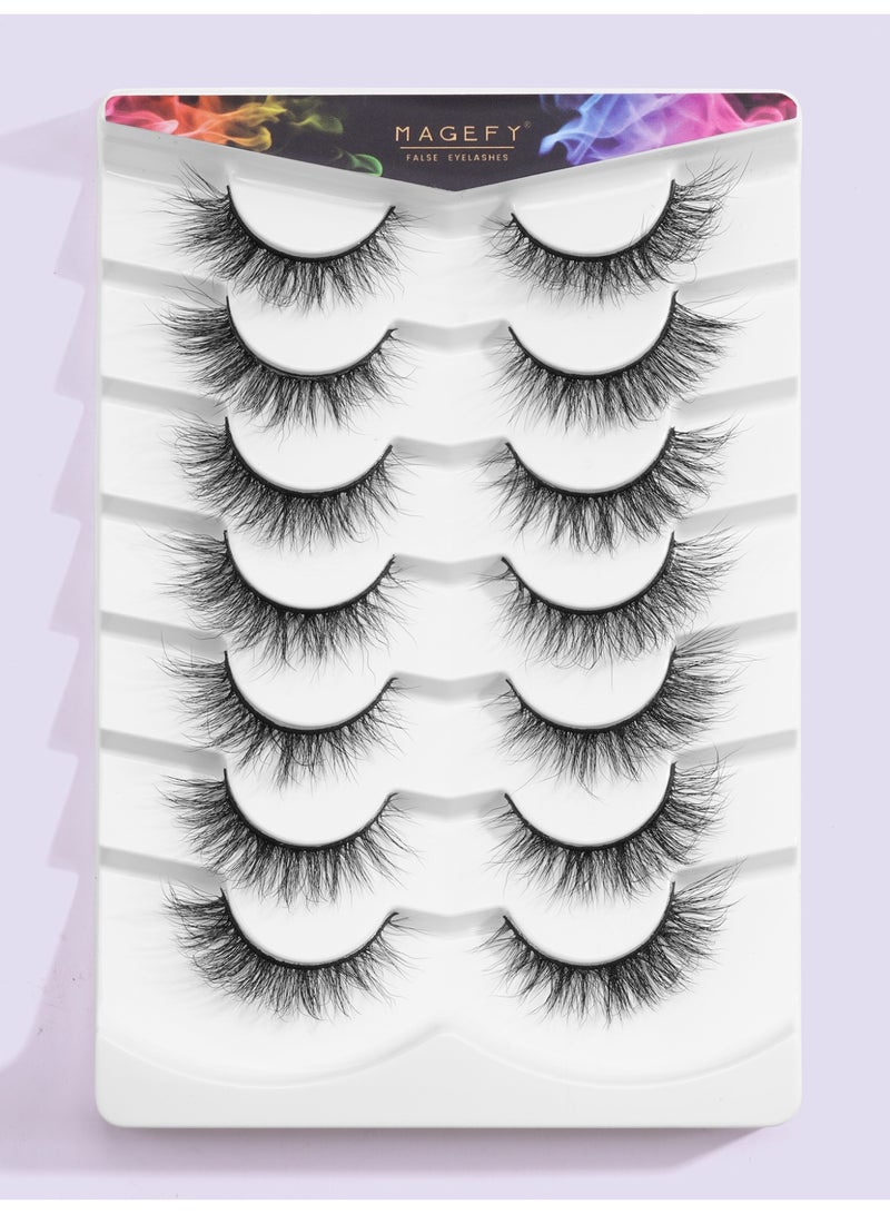 MAGEFY رموش صناعية رموش رقيقة مظهر طبيعي رموش ناعمة رموش مقلدة من الفرو الصناعي حجم رموش كثيفة مجموعة رموش ناعمة (7 أزواج) - Image 1