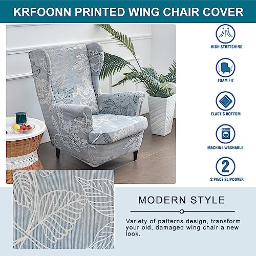 KRFOONN Wingback Chair Cover 2 Piece Stretch Wing Chair Covers Spandex Slipcovers Wingback Sofa Covers Armchair Covers Non-Slip Furniture Protector for Living Room Wingback Chairs, Grey, 15 - Image 4