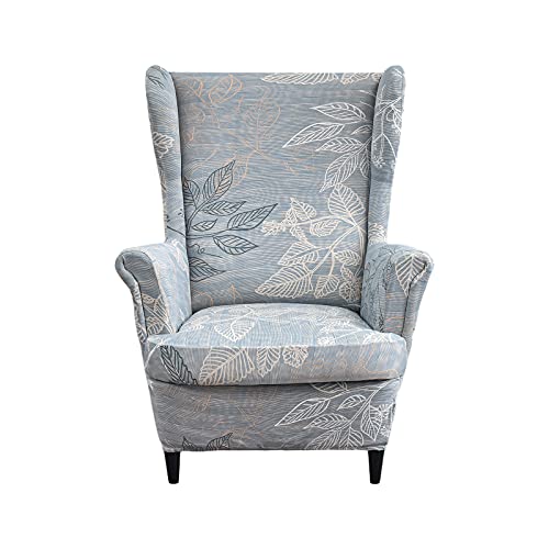 KRFOONN Wingback Chair Cover 2 Piece Stretch Wing Chair Covers Spandex Slipcovers Wingback Sofa Covers Armchair Covers Non-Slip Furniture Protector for Living Room Wingback Chairs, Grey, 15 - Image 1
