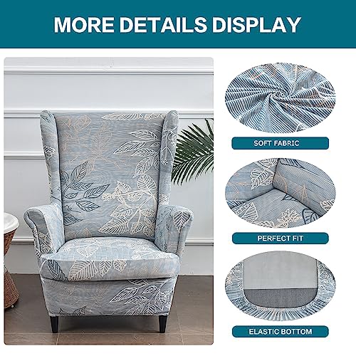 KRFOONN Wingback Chair Cover 2 Piece Stretch Wing Chair Covers Spandex Slipcovers Wingback Sofa Covers Armchair Covers Non-Slip Furniture Protector for Living Room Wingback Chairs, Grey, 15 - Image 2