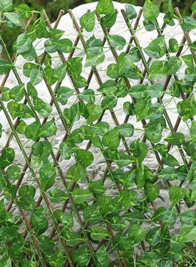 LINGWEI 5pcs Bamboo Wooden Fence With Artificial Green Leafs - Image 2