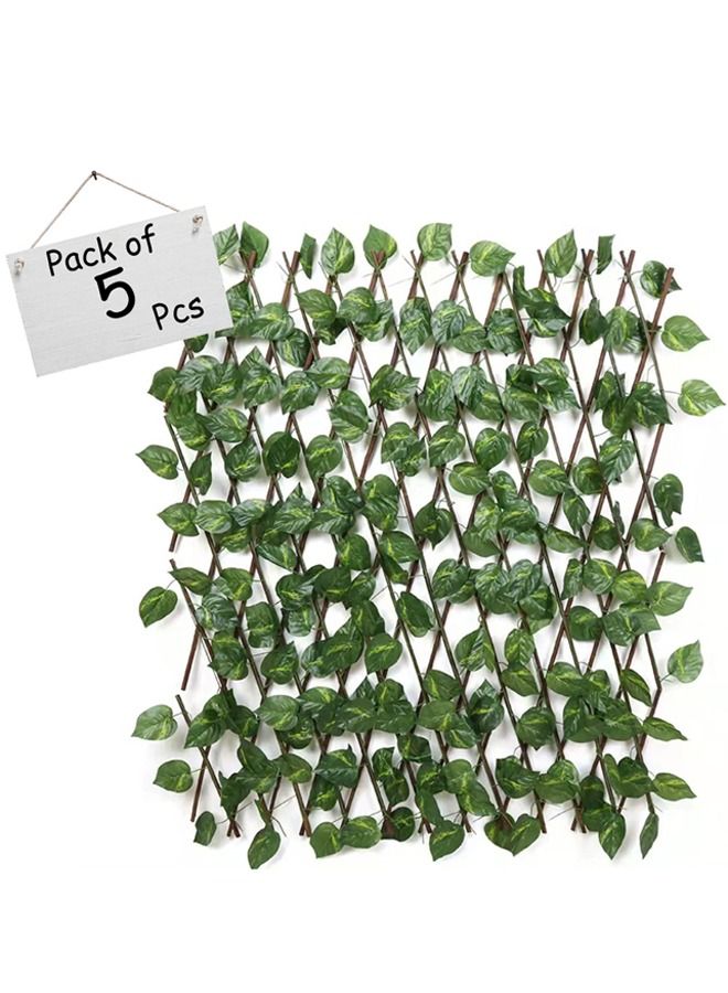 LINGWEI 5pcs Bamboo Wooden Fence With Artificial Green Leafs - Image 5