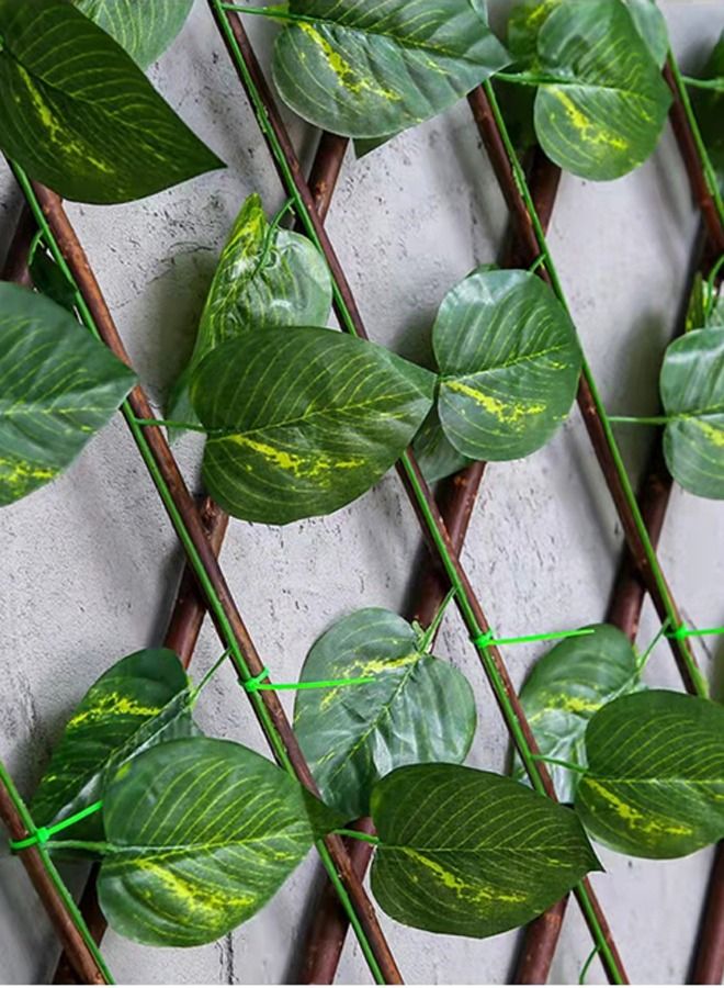 LINGWEI 5pcs Bamboo Wooden Fence With Artificial Green Leafs - Image 3