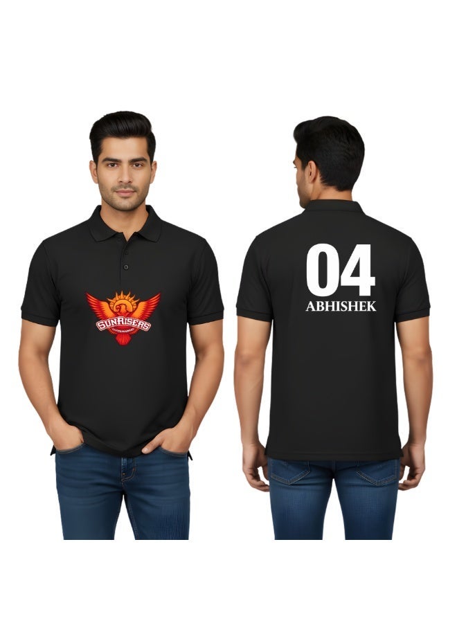 Hyderabad Cricket Fan Polo T-Shirt For Men – Dry-Fit Jersey With Sunrisers Logo Front & “04 Abhishek” Back Print | Breathable Sportswear For Matches - Image 1