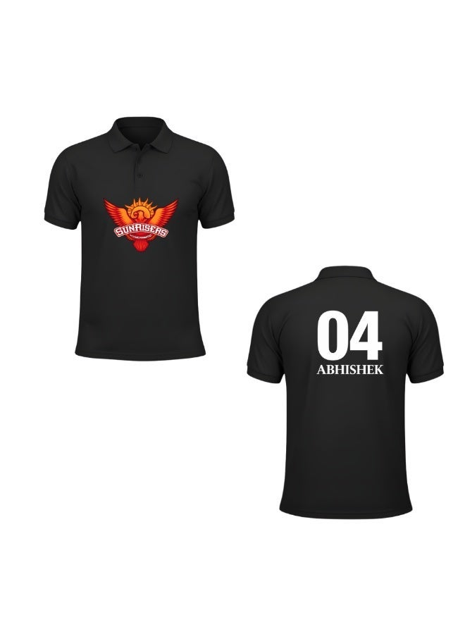 Hyderabad Cricket Fan Polo T-Shirt For Men – Dry-Fit Jersey With Sunrisers Logo Front & “04 Abhishek” Back Print | Breathable Sportswear For Matches - Image 2