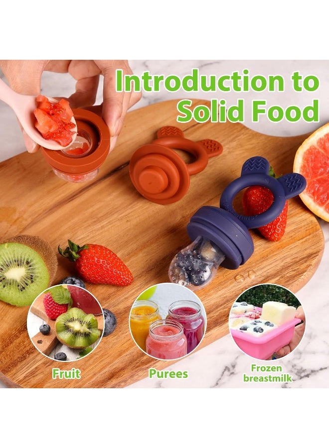 BESSENTIALS 2 Packs Baby Fresh Fruit Feeder Pacifier BPA Free [3 Sizes Silicone Food Pouches Included] (Dark Red & Navy Blue) - Image 3