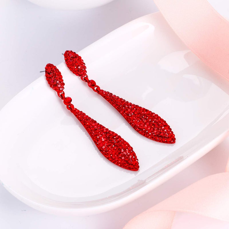 EVER FAITH Austrian Crystal Double Teardrop Costume Party Jewelry Bridal Prom Pierced Dangle Earrings for Women Ruby Red Red-Tone - Image 3