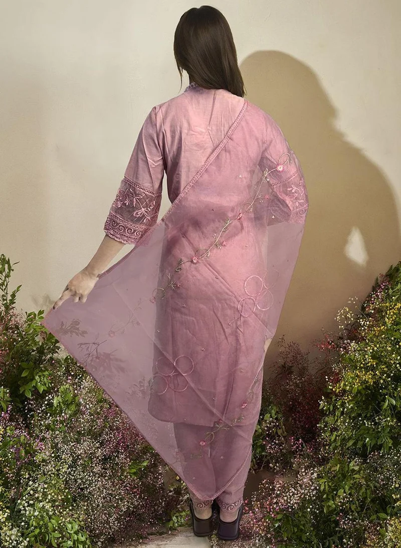 ISHIN  Women'S Peach 100% Cotton Embellished Full Length Palazzo Regular Fit Kurta Set for Women | Best Price UAE