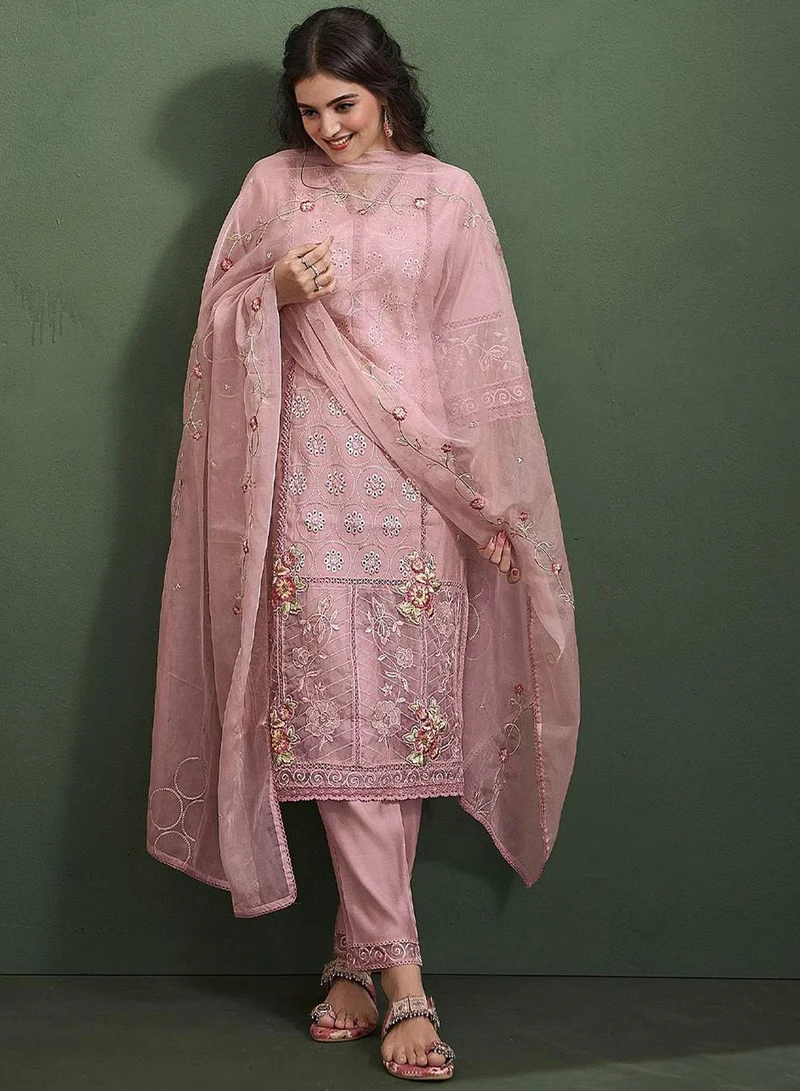 ISHIN  Women'S Peach 100% Cotton Embellished Full Length Palazzo Regular Fit Kurta Set for Women | Best Price UAE