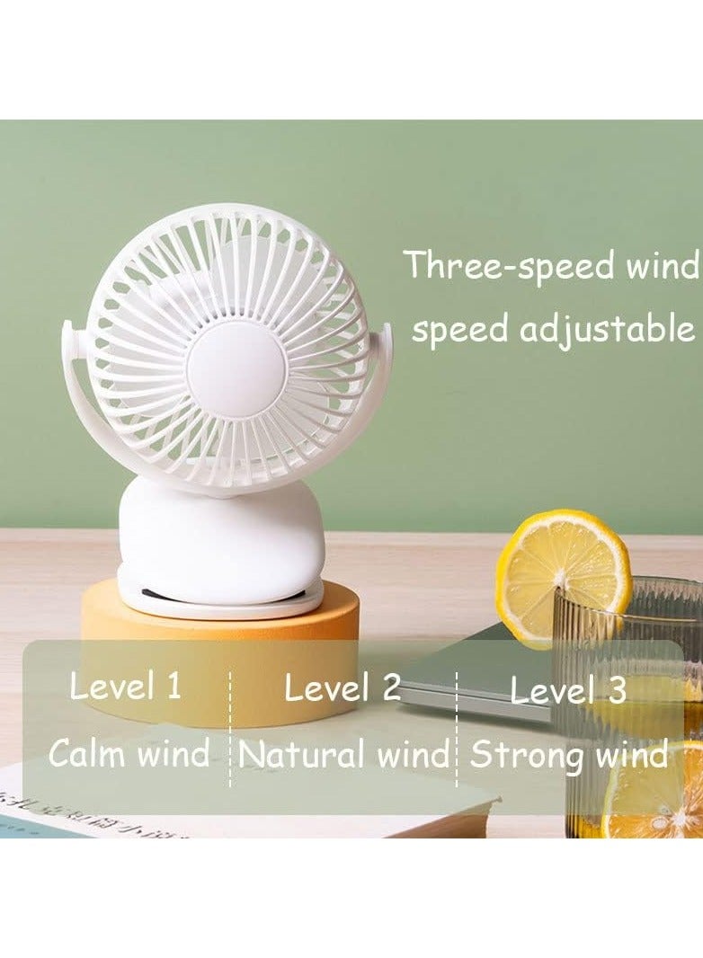 VUCATIN 720° Rotation Portable Desk Fan Clip on Fan USB Rechargeable 3 Speeds Small Table Fan with Sturdy Clamp Quiet Fan for Stroller Travel Office Baby Cot (White) - Image 2
