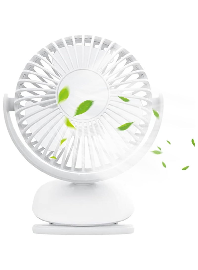 VUCATIN 720° Rotation Portable Desk Fan Clip on Fan USB Rechargeable 3 Speeds Small Table Fan with Sturdy Clamp Quiet Fan for Stroller Travel Office Baby Cot (White) - Image 1