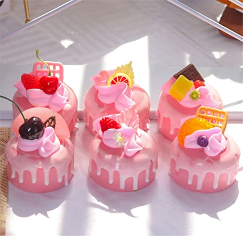 Skyseen 6pcs Realistic Artificial Cupcake Mixed Fake Cake Model Home Staging Equipment Crafts Photography Props Home Decoration Pink Circle - Image 3