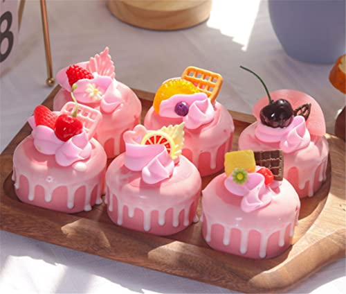 Skyseen 6pcs Realistic Artificial Cupcake Mixed Fake Cake Model Home Staging Equipment Crafts Photography Props Home Decoration Pink Circle - Image 2