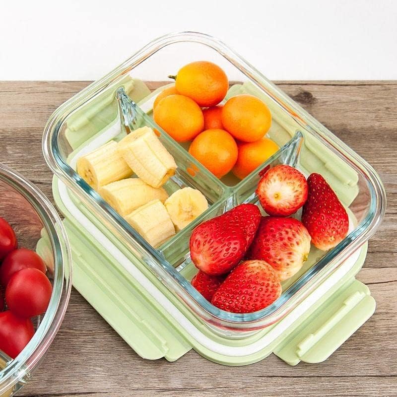 SVS ONLINE SVS ONLINE 3 Compartment Rectangular Storage Glass Lunch Box with Leak Proof Airtight lid Meal Prep Serving Bowl Food Containers Tiffin Plastic Lids Clamp Containers Pack of 1 1000ML  - Image 3