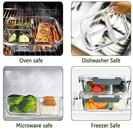 SVS ONLINE SVS ONLINE 3 Compartment Rectangular Storage Glass Lunch Box with Leak Proof Airtight lid Meal Prep Serving Bowl Food Containers Tiffin Plastic Lids Clamp Containers Pack of 1 1000ML  - Image 4
