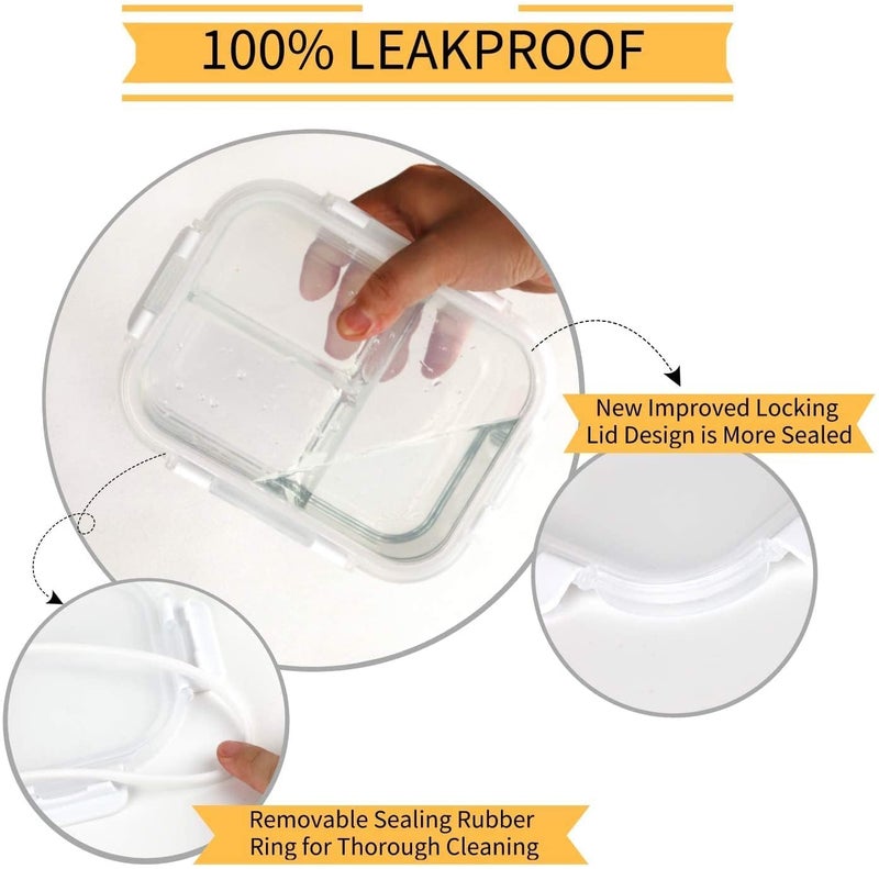 SVS ONLINE SVS ONLINE 3 Compartment Rectangular Storage Glass Lunch Box with Leak Proof Airtight lid Meal Prep Serving Bowl Food Containers Tiffin Plastic Lids Clamp Containers Pack of 1 1000ML  - Image 5
