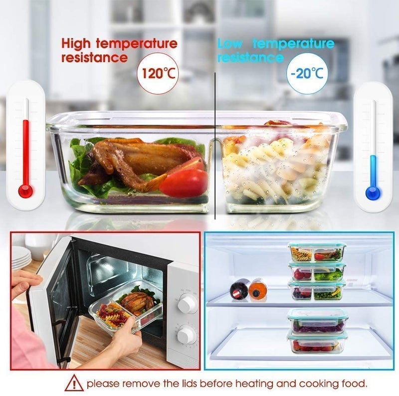 SVS ONLINE SVS ONLINE 3 Compartment Rectangular Storage Glass Lunch Box with Leak Proof Airtight lid Meal Prep Serving Bowl Food Containers Tiffin Plastic Lids Clamp Containers Pack of 1 1000ML  - Image 2