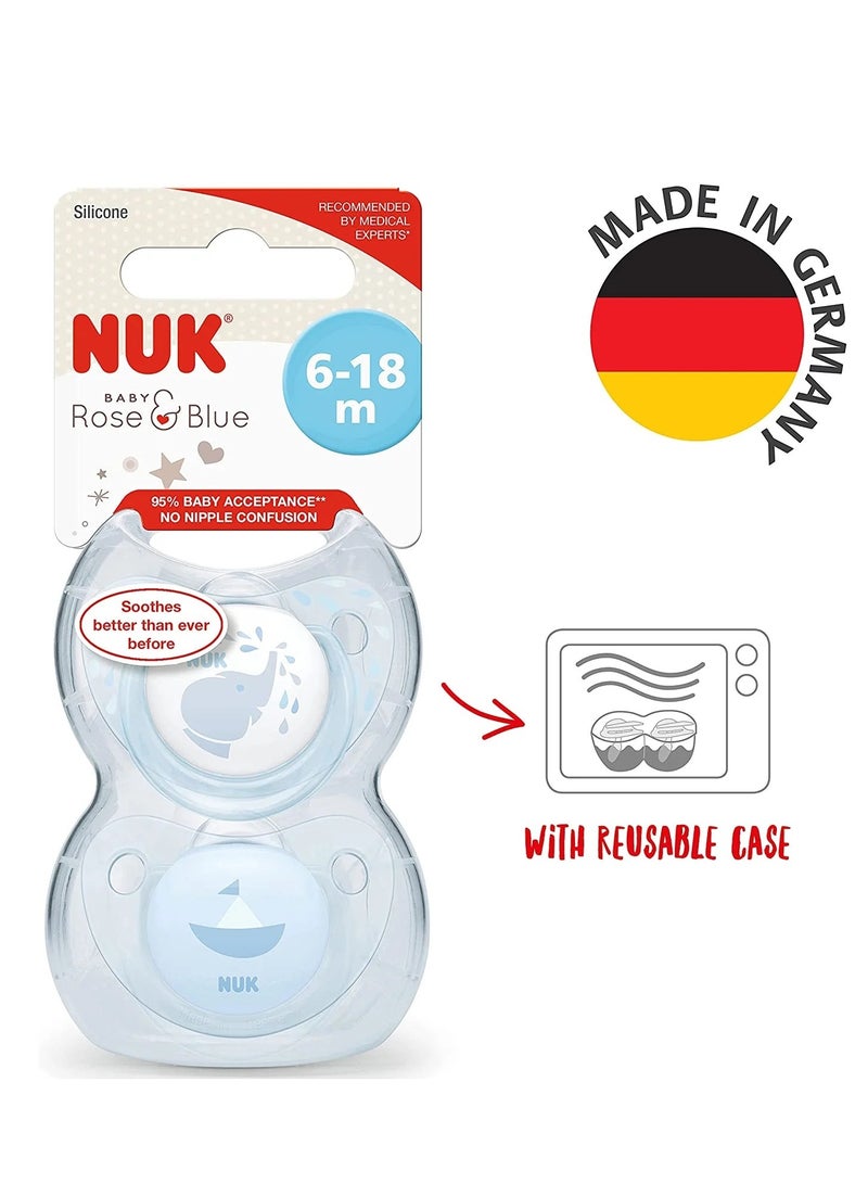 NUK Rose  Blue Baby Silicone Soothers 2 Count - Image 2