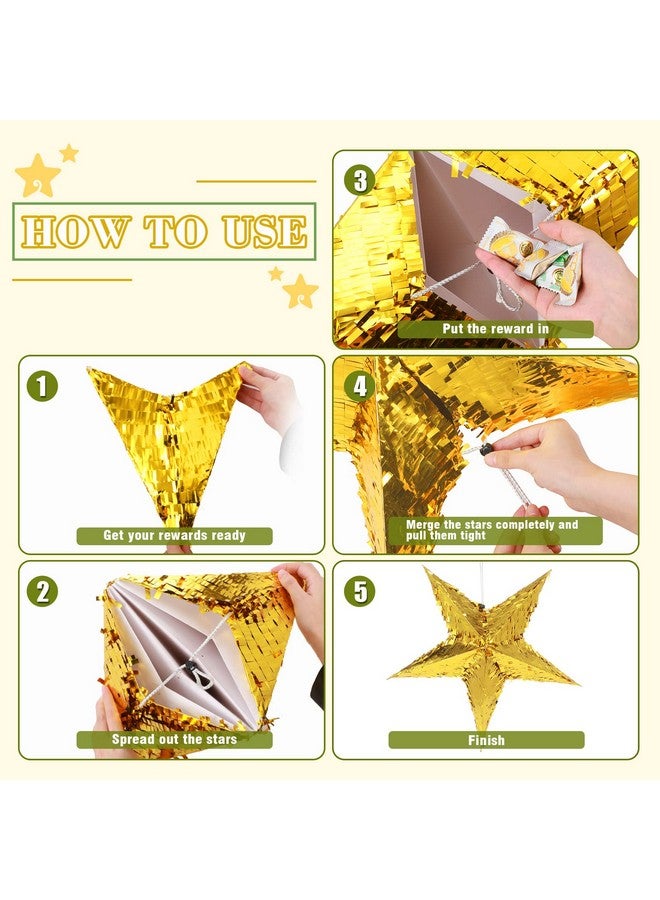 Civaner 3 قطع بيناتا نجمة من الفويل مع غطاء عين ومضرب بيناتا ملونة قابلة للطي للاحتفالات نجوم بيناتا للأطفال عيد ميلاد الفتيات الأولاد البالغين ذكرى زواج حفلة استقبال المولود (21 × 21 × 9.4 بوصة ذهبية) - Image 4