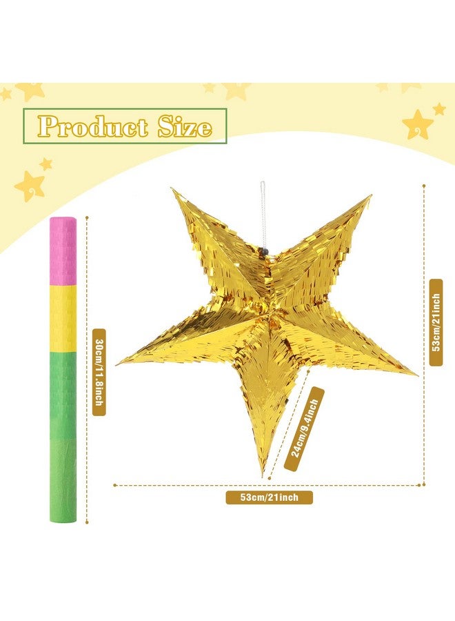 Civaner 3 قطع بيناتا نجمة من الفويل مع غطاء عين ومضرب بيناتا ملونة قابلة للطي للاحتفالات نجوم بيناتا للأطفال عيد ميلاد الفتيات الأولاد البالغين ذكرى زواج حفلة استقبال المولود (21 × 21 × 9.4 بوصة ذهبية) - Image 3