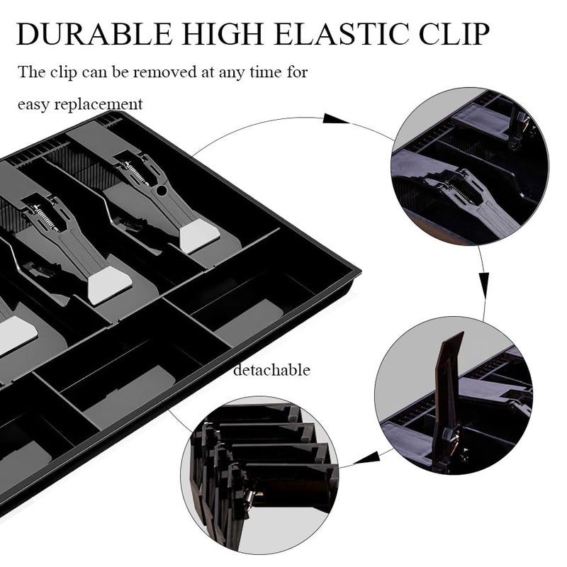 DDRAUY Cash Register Drawer Insert Tray- Cash Money Tray,Portable Currency Till Replacement Money Organizer Storage Box,4 Bill/3 Coin-Black - Image 4