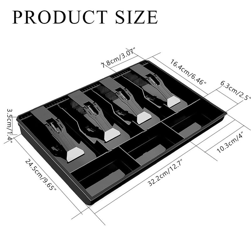 DDRAUY Cash Register Drawer Insert Tray- Cash Money Tray,Portable Currency Till Replacement Money Organizer Storage Box,4 Bill/3 Coin-Black - Image 2