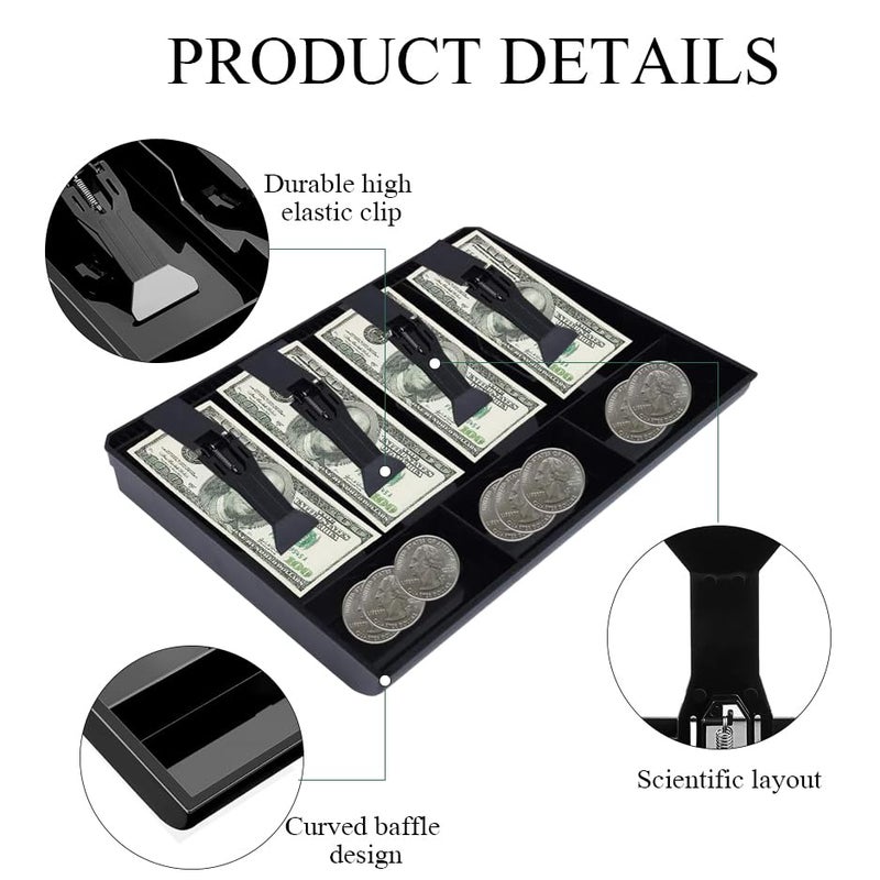 DDRAUY Cash Register Drawer Insert Tray- Cash Money Tray,Portable Currency Till Replacement Money Organizer Storage Box,4 Bill/3 Coin-Black - Image 3