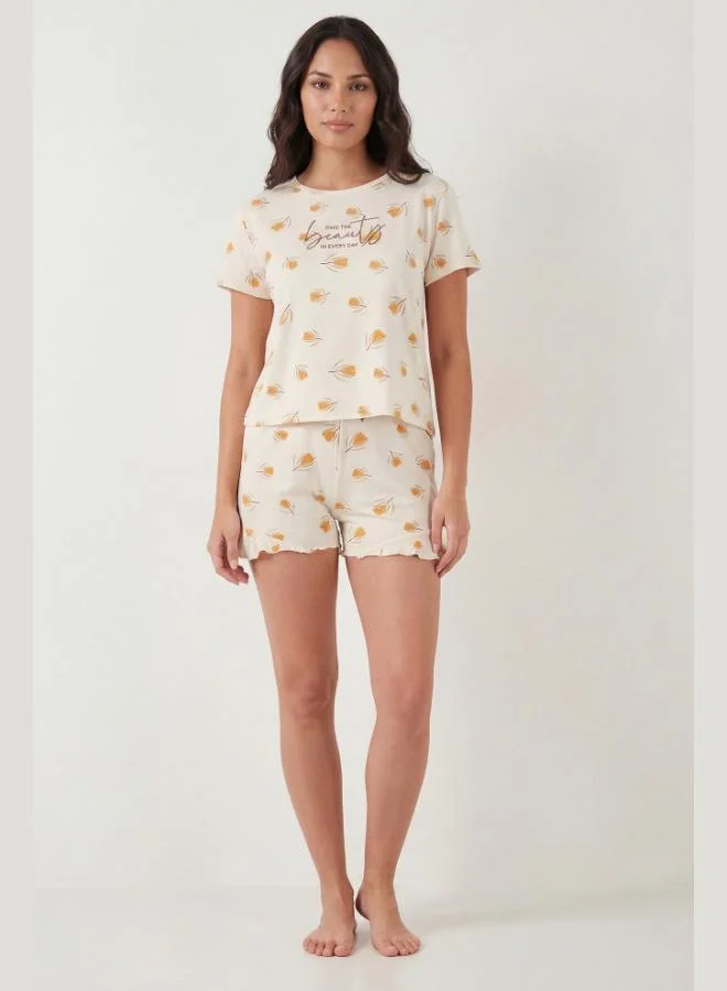 ليلا Lela Patterned Bamboo Blend Regular Fit Shorts Pajama Set Women's PAJAMA SET 6097715