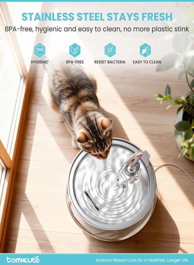 tomxcute نافورة مياه للقطط من تومكسكيوت - سعة 4 لترات/135 أونصة، بتصميم صنبور نحاسي معقوف، نافورة مياه كبيرة الحجم للقطط مصنوعة من الفولاذ المقاوم للصدأ - تأتي مع 3 فلاتر بديلة - Image 3