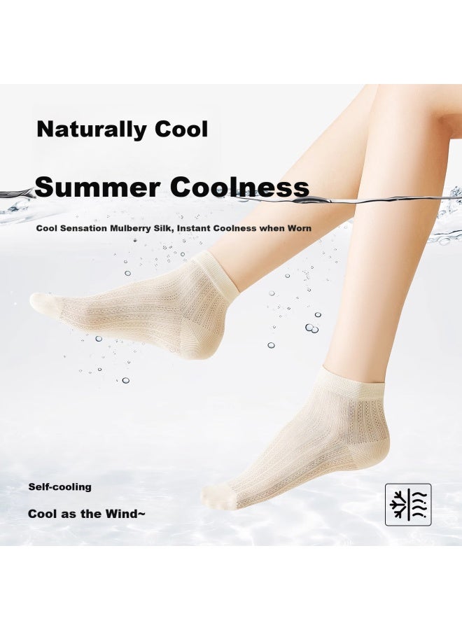Miiow 5 Pairs Of Women'S Short Silk Socks For Spring And Summer, Thin And Cool Antibacterial Breathable White Seamless Sports Socks - Image 2