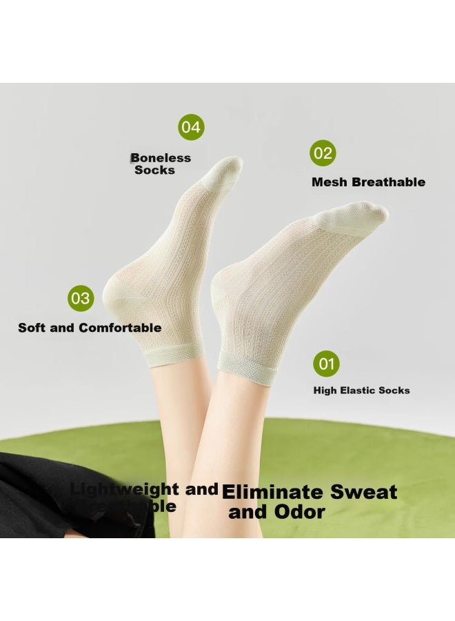 Miiow 5 Pairs Of Women'S Short Silk Socks For Spring And Summer, Thin And Cool Antibacterial Breathable White Seamless Sports Socks - Image 4