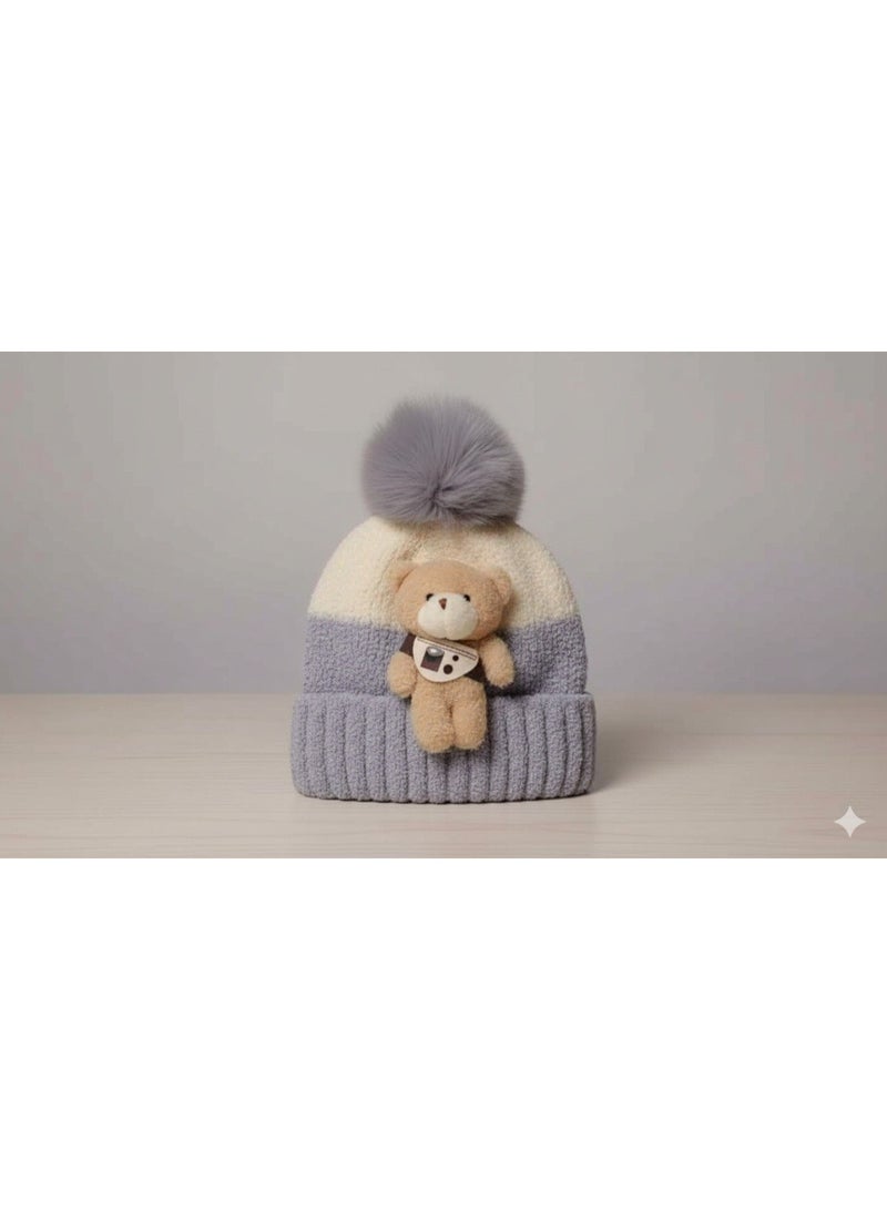 Cute Bear Winter Hat for Kids! Adorable and cute design with pop-out ears and a smiling bear face, suitable for boys and girls from infancy up to approximately 6 years old. Perfect for everyday outings or playing outdoors during winter. Easy to wear and gives your child a fun and adorable look. - Image 1