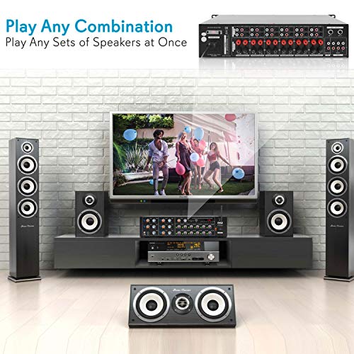 Pyle 12 Channel Power Amplifier w Bluetooth Wireless- 600W Max Power Rack Mount Amplifier with Multi-Zone Sound Mixer–RCA, USB and AUX inputs-Great for Restaurant, Theater, Studio or Stage- PT12050CH - Image 4